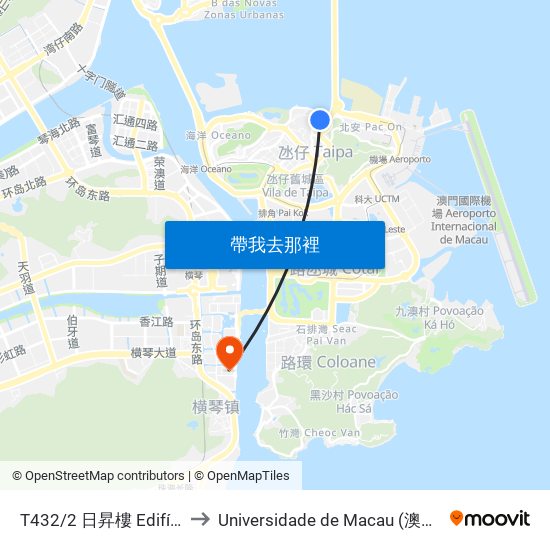 T432/2 日昇樓 Edifício Iat Seng to Universidade de Macau (澳門大學) Campus map