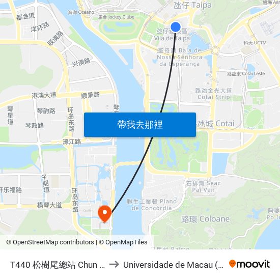 T440 松樹尾總站 Chun Su Mei / Terminal to Universidade de Macau (澳門大學) Campus map