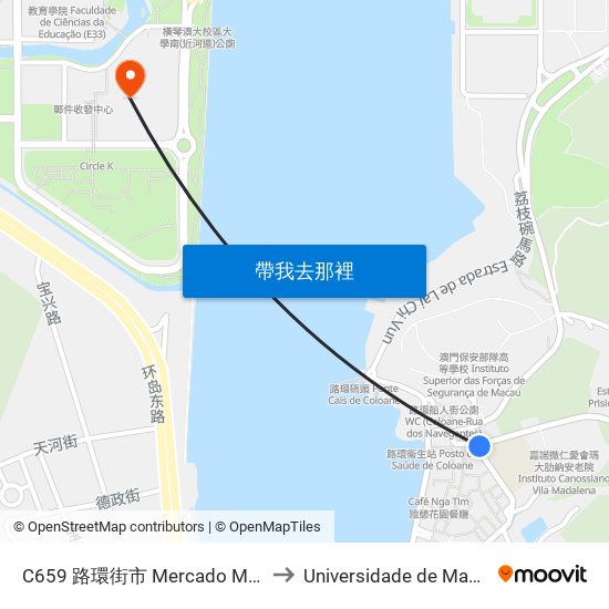 C659 路環街市 Mercado M. De Coloane, Coloane Market to Universidade de Macau (澳門大學) Campus map
