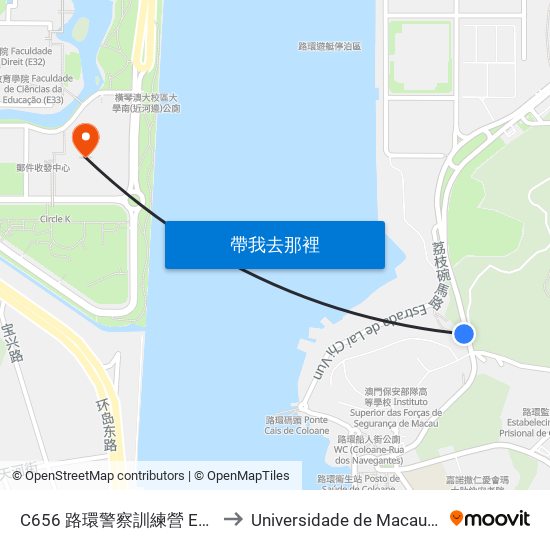C656 路環警察訓練營 Est. Do Campo/ Psp-1 to Universidade de Macau (澳門大學) Campus map