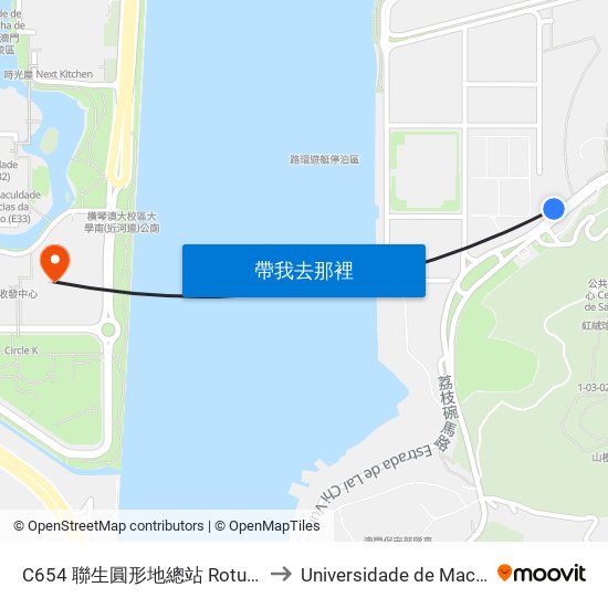 C654 聯生圓形地總站 Rotunda Da Concórdia／Terminal to Universidade de Macau (澳門大學) Campus map