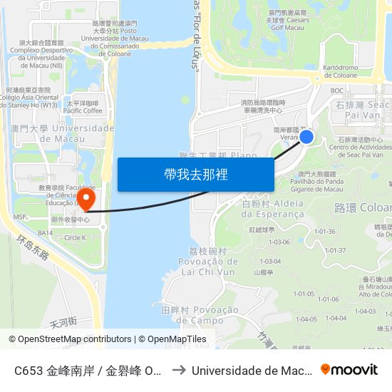C653 金峰南岸 / 金礜峰 One Oasis /  Mahogany Tower to Universidade de Macau (澳門大學) Campus map