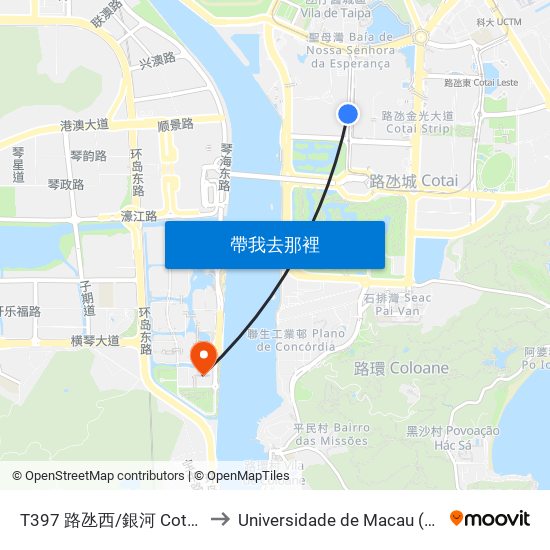 T397 路氹西/銀河 Cotai Oeste / Galaxy to Universidade de Macau (澳門大學) Campus map