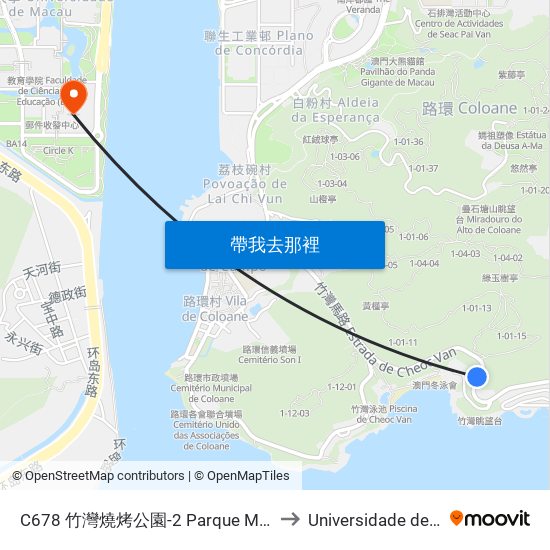 C678 竹灣燒烤公園-2 Parque Merendas Cheoc Van-2, Cheoc Van Barbecue Park-2 to Universidade de Macau (澳門大學) Campus map