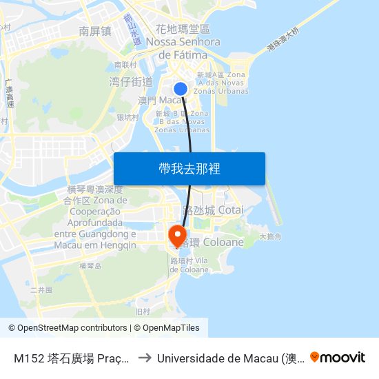 M152 塔石廣場 Praça Do Tap Seac to Universidade de Macau (澳門大學) Campus map