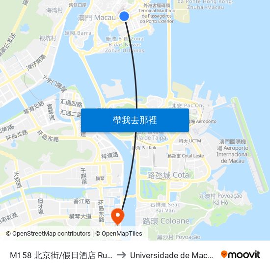M158 北京街/假日酒店 Rua De Pequim/ Holiday Inn to Universidade de Macau (澳門大學) Campus map