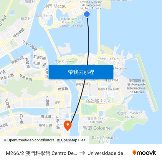 M266/2 澳門科學館 Centro De Ciência De Macau, Macao Science Center to Universidade de Macau (澳門大學) Campus map