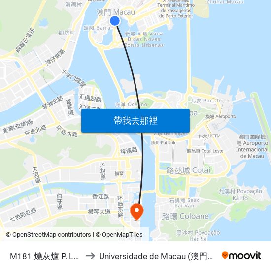 M181 燒灰爐 P. Lobo Ávila to Universidade de Macau (澳門大學) Campus map
