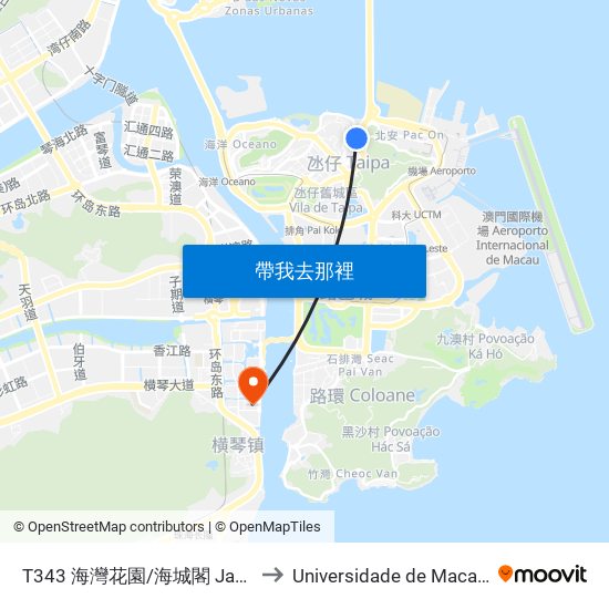 T343 海灣花園/海城閣 Jardim Hoi Van / Hoi Cheng to Universidade de Macau (澳門大學) Campus map