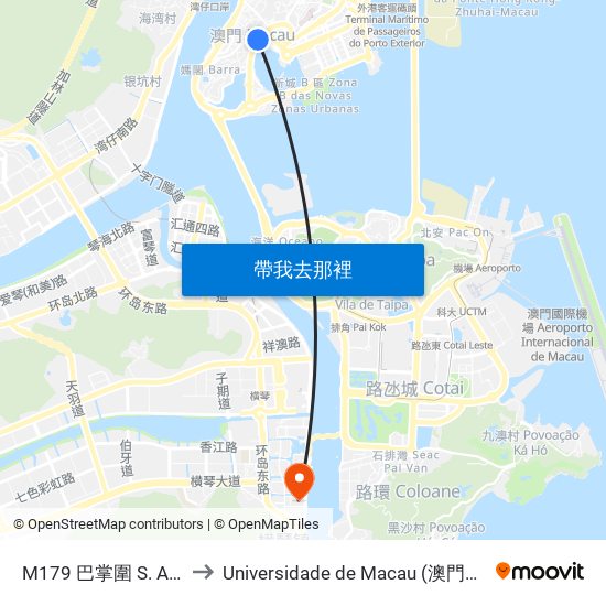 M179 巴掌圍 S. Agostinho to Universidade de Macau (澳門大學) Campus map