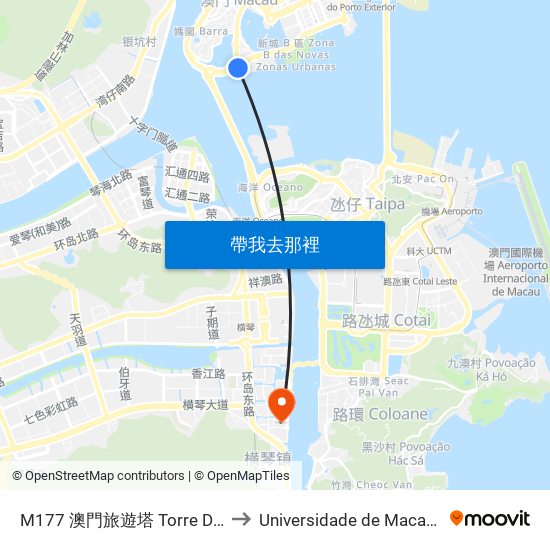 M177 澳門旅遊塔 Torre De Macau, Macau Tower to Universidade de Macau (澳門大學) Campus map
