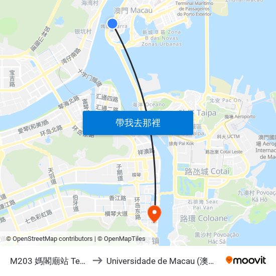 M203 媽閣廟站 Templo Á MA to Universidade de Macau (澳門大學) Campus map