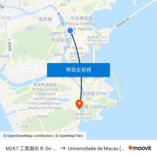 M267 工業園街 R. Do Parque Industrial to Universidade de Macau (澳門大學) Campus map