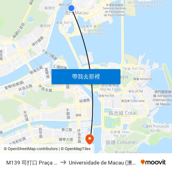 M139 司打口 Praça Ponte Horta to Universidade de Macau (澳門大學) Campus map