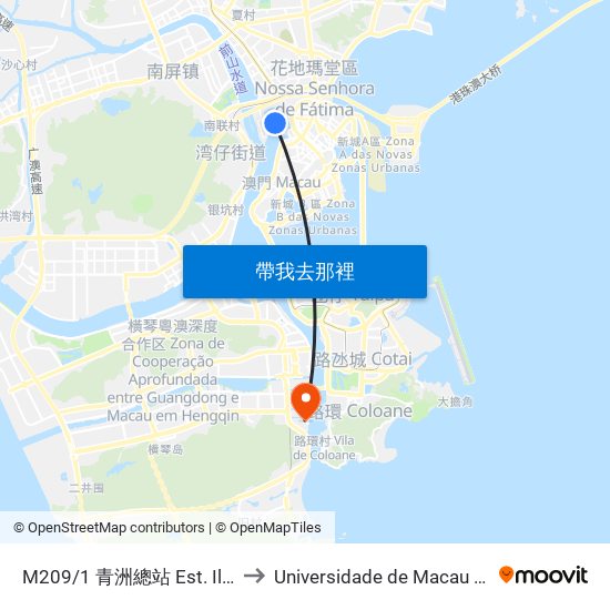 M209/1 青洲總站 Est. Ilha Verde/ Terminal to Universidade de Macau (澳門大學) Campus map