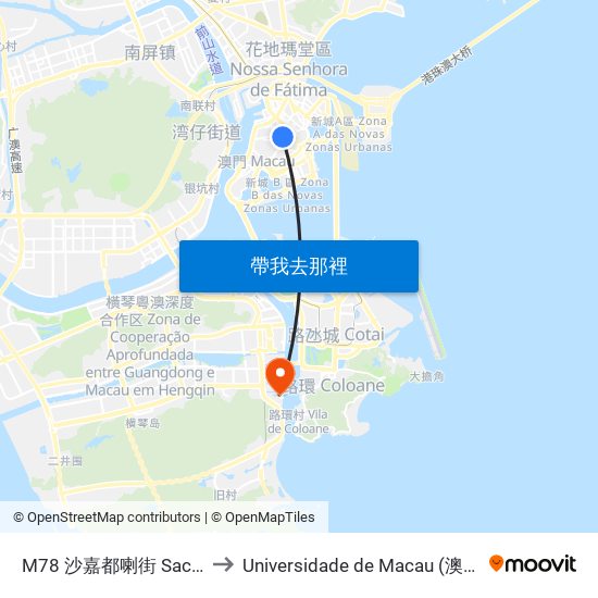 M78 沙嘉都喇街 Sacadura Cabral to Universidade de Macau (澳門大學) Campus map