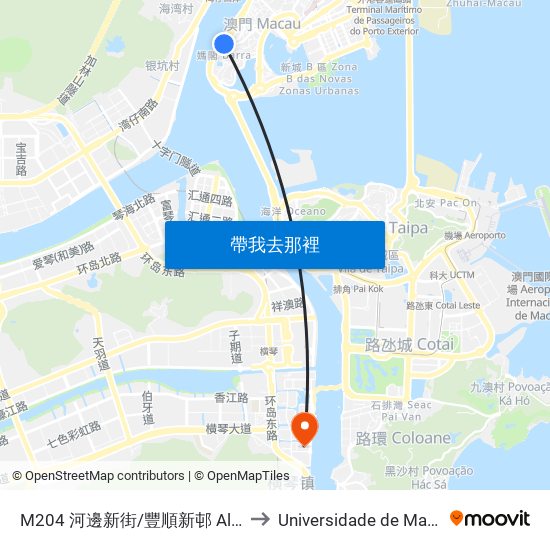 M204 河邊新街/豐順新邨 Alm. Sérgio / Fong Son San Chun to Universidade de Macau (澳門大學) Campus map