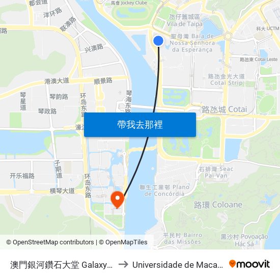 澳門銀河鑽石大堂 Galaxy Macau Diamond Lobby to Universidade de Macau (澳門大學) Campus map