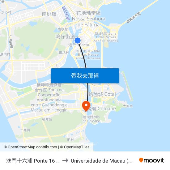 澳門十六浦 Ponte 16 Resort Macau to Universidade de Macau (澳門大學) Campus map