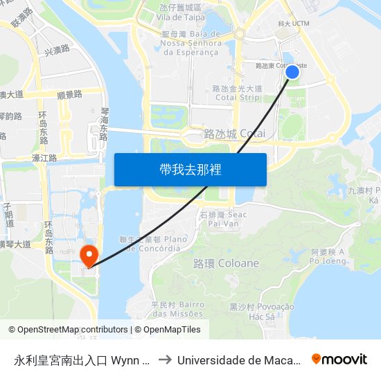 永利皇宮南出入口 Wynn Palace South Entrance to Universidade de Macau (澳門大學) Campus map