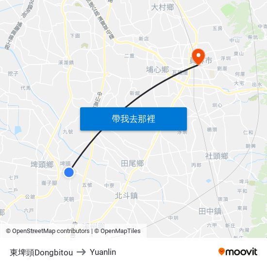 東埤頭Dongbitou to Yuanlin map