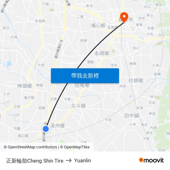 正新輪胎Cheng Shin Tire to Yuanlin map