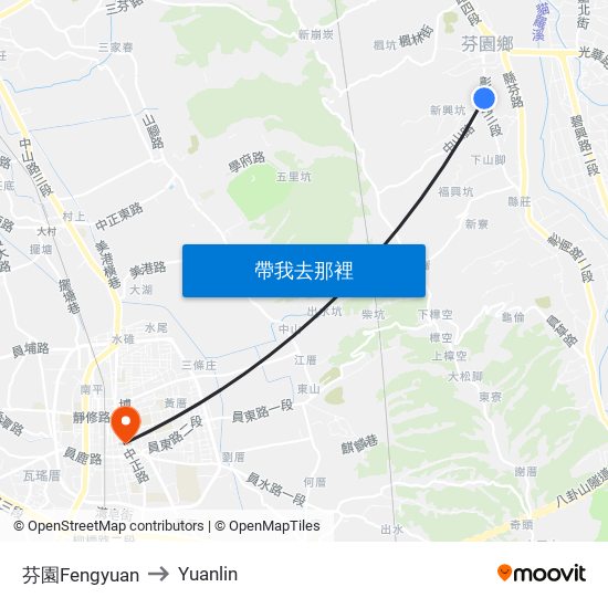 芬園Fengyuan to Yuanlin map