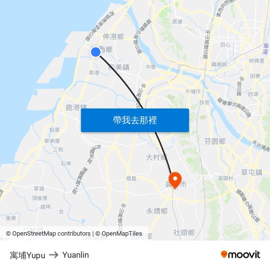 寓埔Yupu to Yuanlin map