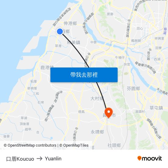 口厝Koucuo to Yuanlin map
