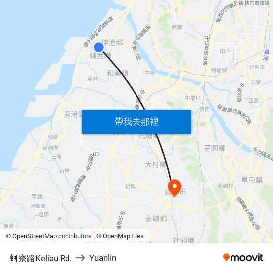 蚵寮路Keliau Rd. to Yuanlin map