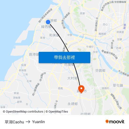 草湖Caohu to Yuanlin map