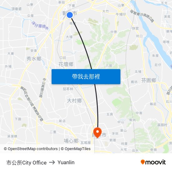 市公所City Office to Yuanlin map