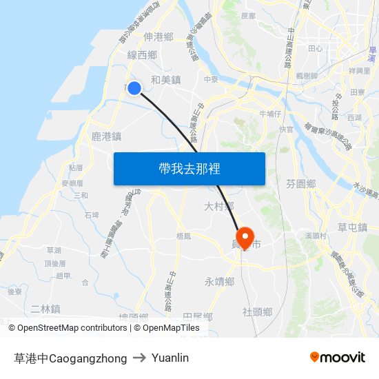 草港中Caogangzhong to Yuanlin map