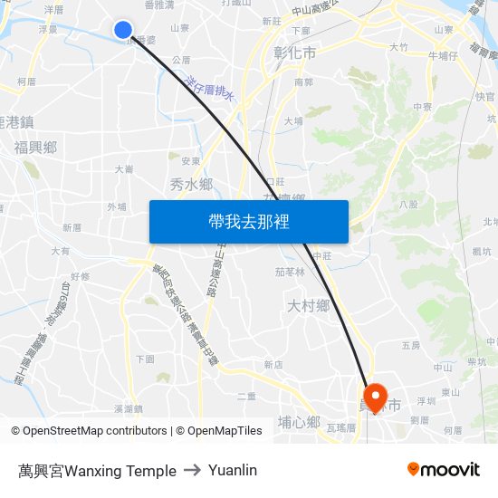 萬興宮Wanxing Temple to Yuanlin map