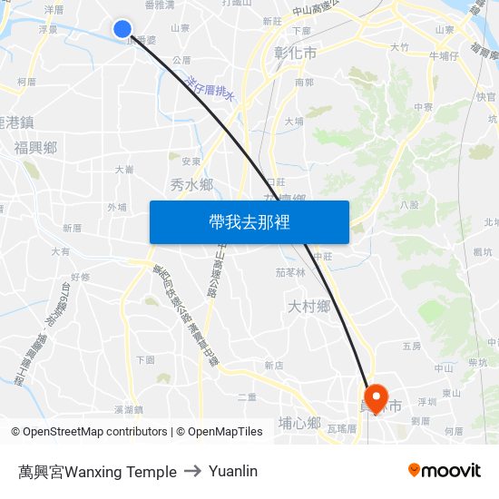 萬興宮Wanxing Temple to Yuanlin map