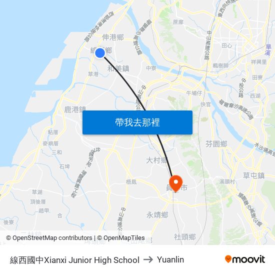 線西國中Xianxi Junior High School to Yuanlin map