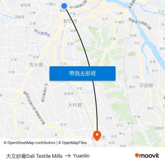 大立紗廠Dali Textile Mills to Yuanlin map