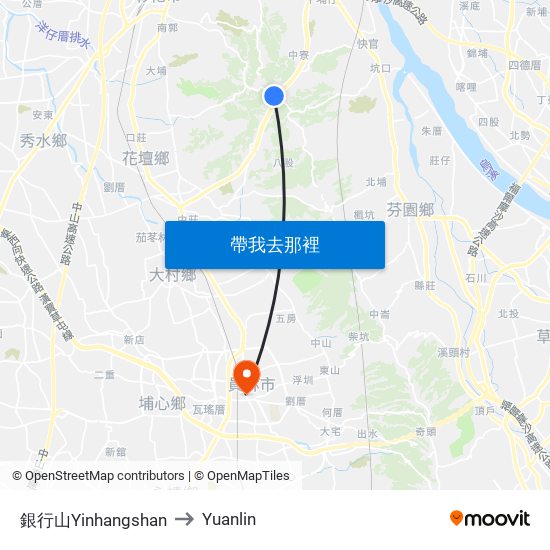 銀行山Yinhangshan to Yuanlin map