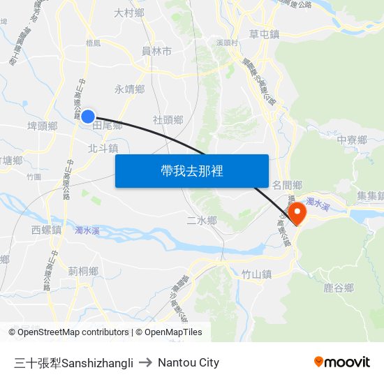 三十張犁Sanshizhangli to Nantou City map