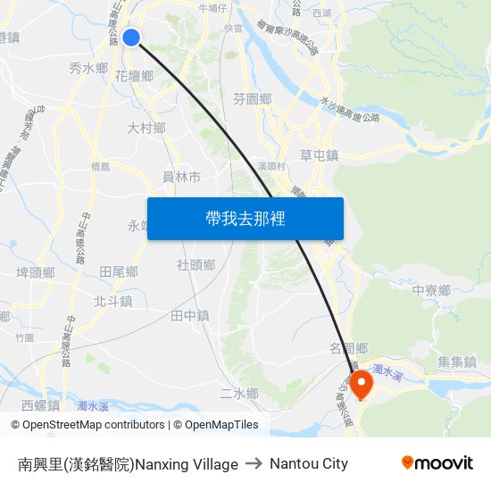 南興里(漢銘醫院)Nanxing Village to Nantou City map