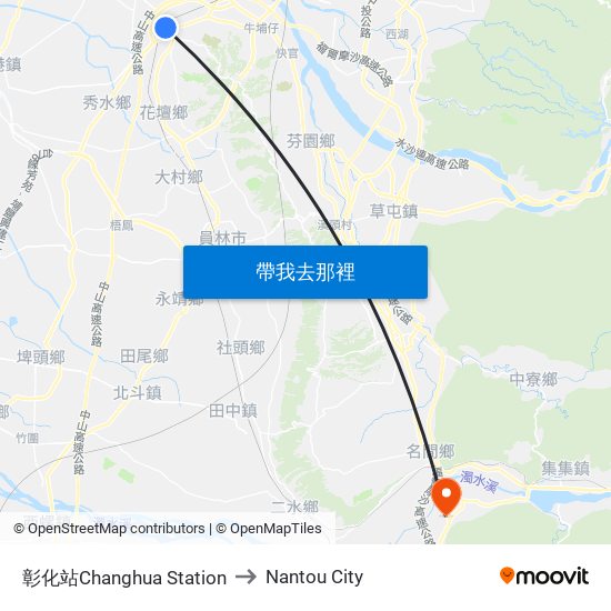彰化站Changhua Station to Nantou City map