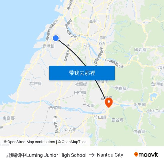 鹿鳴國中Luming Junior High School to Nantou City map