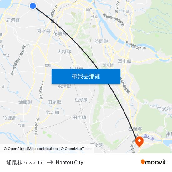 埔尾巷Puwei Ln. to Nantou City map