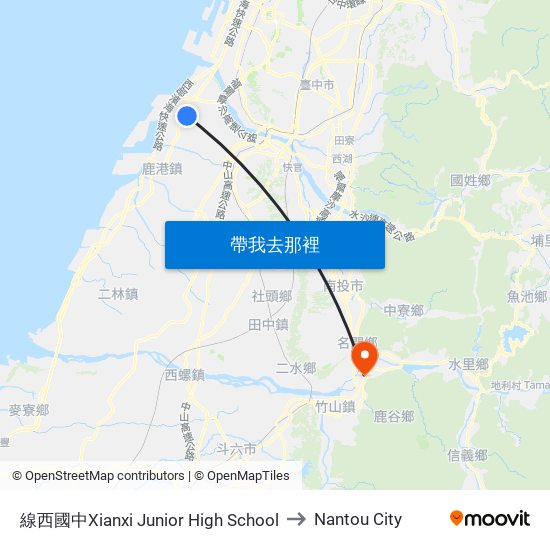 線西國中Xianxi Junior High School to Nantou City map