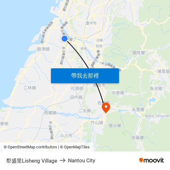 犁盛里Lisheng Village to Nantou City map