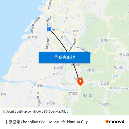 中寮國宅Zhongliao Civil House to Nantou City map