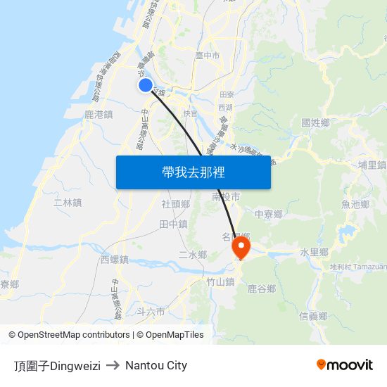 頂圍子Dingweizi to Nantou City map