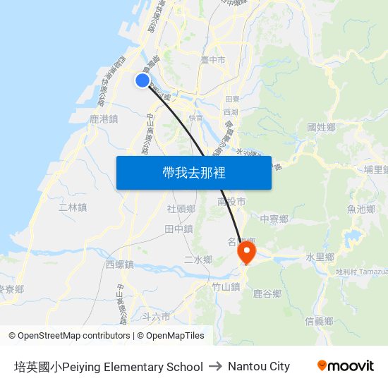 培英國小Peiying Elementary School to Nantou City map