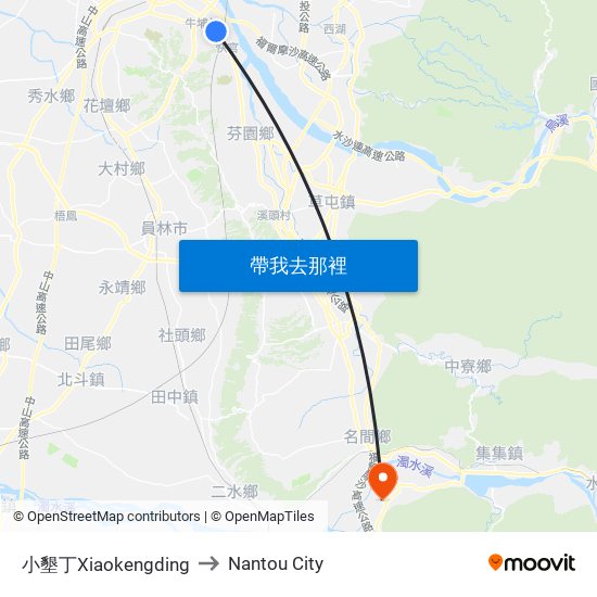 小墾丁Xiaokengding to Nantou City map