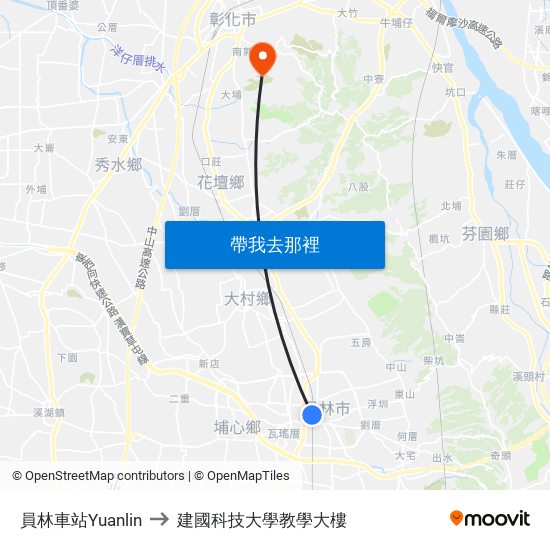 員林車站Yuanlin to 建國科技大學教學大樓 map